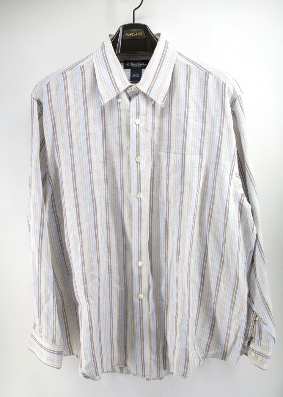 Brooks Brothers Long Sleeve Button Down Irish Linen Shirt Men's XL Striped Dress